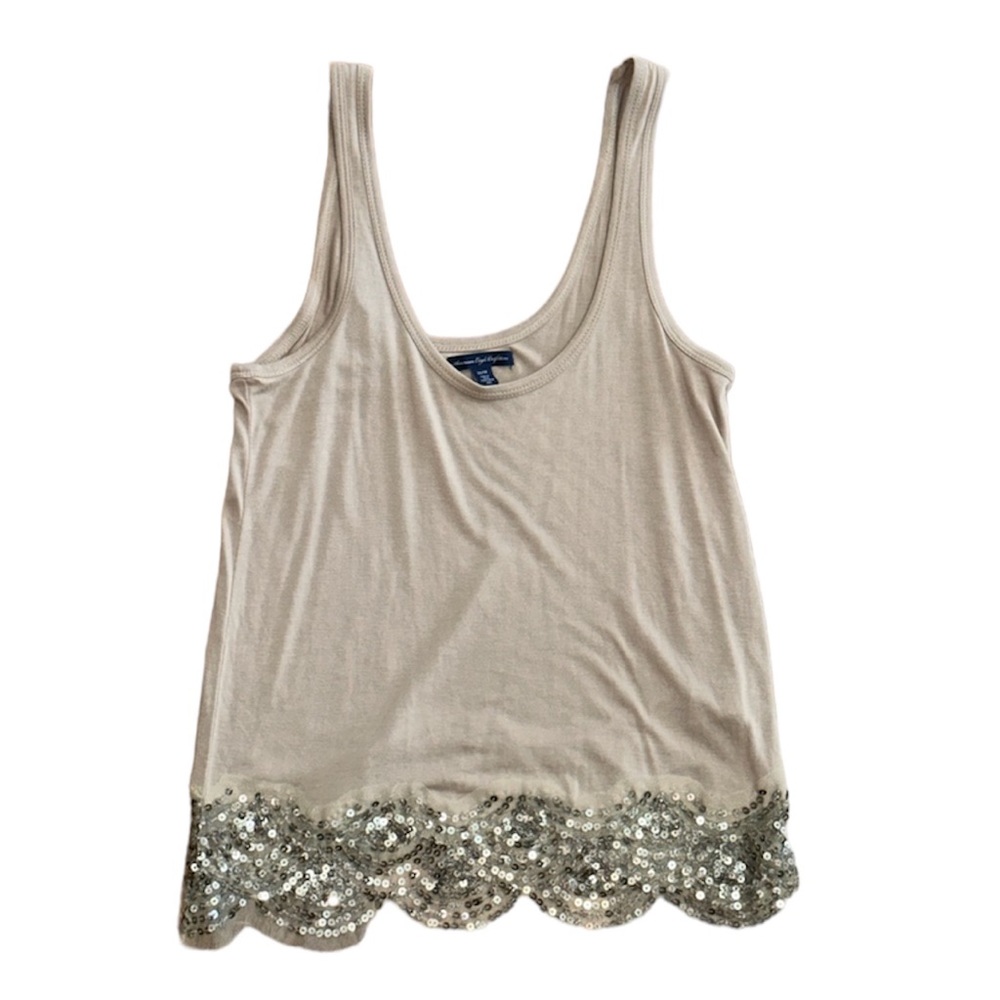 American Eagle Sequin Mesh Scallop Tank Top